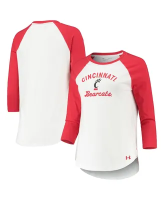 Women's Under Armour White and Red Cincinnati Bearcats Baseball Raglan 3/4 Sleeve T-shirt