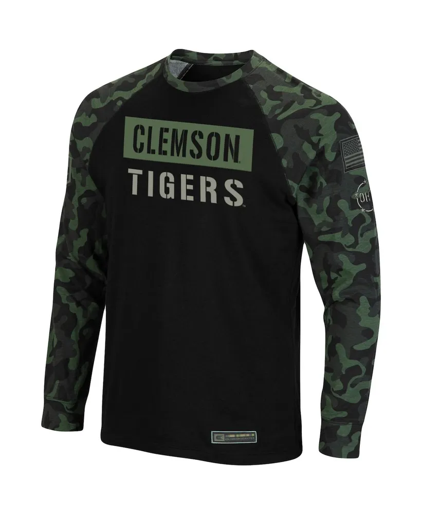 Men's Colosseum Black and Camo Clemson Tigers Oht Military-Inspired Appreciation Big Tall Raglan Long Sleeve T-shirt