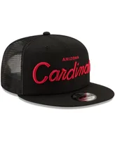 Men's New Era Black Arizona Cardinals Script Trucker 9FIFTY Snapback Hat