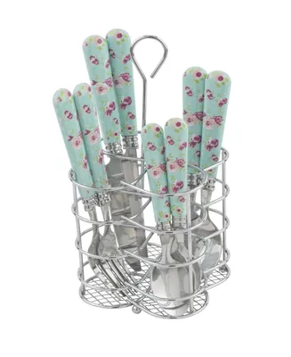 French Home Bistro Bright Floral Stainless Steel 16 Piece Flatware Set, Service for 4