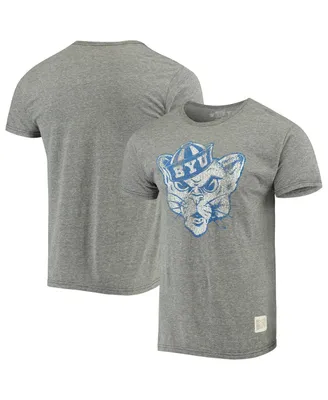 Men's Original Retro Brand Heathered Gray Byu Cougars Vintage-Like Logo Tri-Blend T-shirt