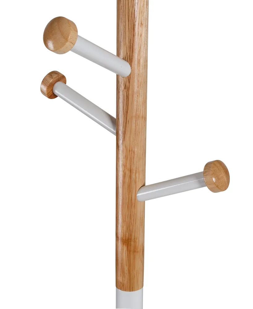 Honey Can Do Freestanding White Wood-Accented Corner Coat Rack with 6 Hooks