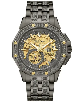 Bulova Men's Octava Automatic Crystal-Accent Gray Stainless Steel Bracelet Watch 41.7mm