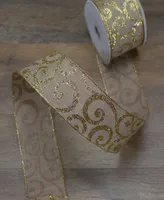 Burlap and Scroll Christmas Wired Craft Ribbon, 2.5" x 10 Yards