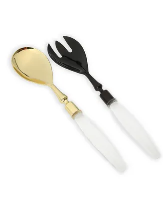 12" Spoon and Fork with Acrylic Handles Salad Severs, Set of 2 - Gold