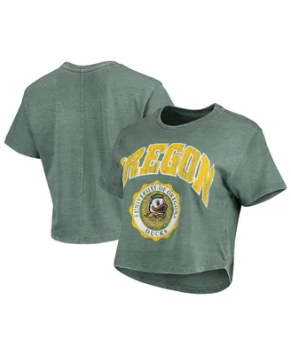 Women's Pressbox Green Oregon Ducks Edith Vintage-Inspired Burnout Crop T-shirt