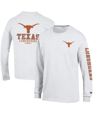 Men's Champion White Texas Longhorns Team Stack Long Sleeve T-shirt