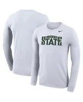 Men's Nike White Michigan State Spartans School Wordmark Logo Performance Legend Long Sleeve T-shirt