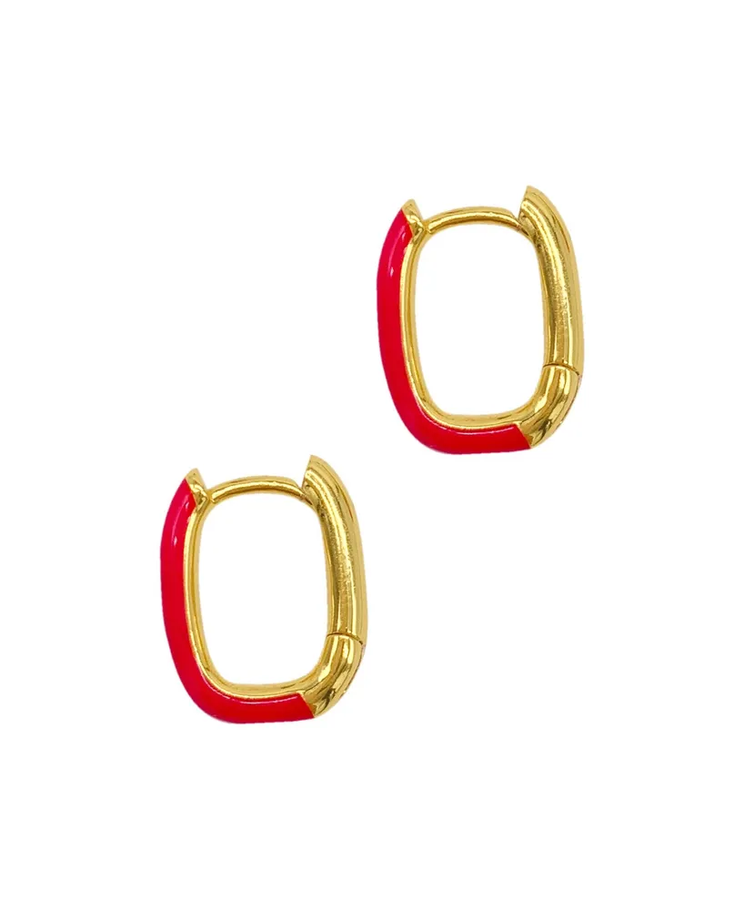 Adornia Pink Enamel Rectangle Huggie Hoops Earrings