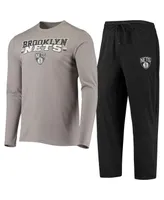 Men's Concepts Sport Black and Gray Brooklyn Nets Long Sleeve T-shirt Pants Sleep Set