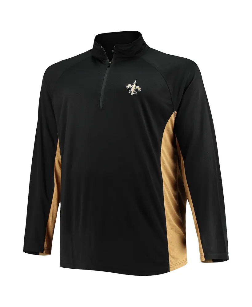 Men's Fanatics Black, Gold New Orleans Saints Big and Tall Polyester Quarter-Zip Raglan Jacket