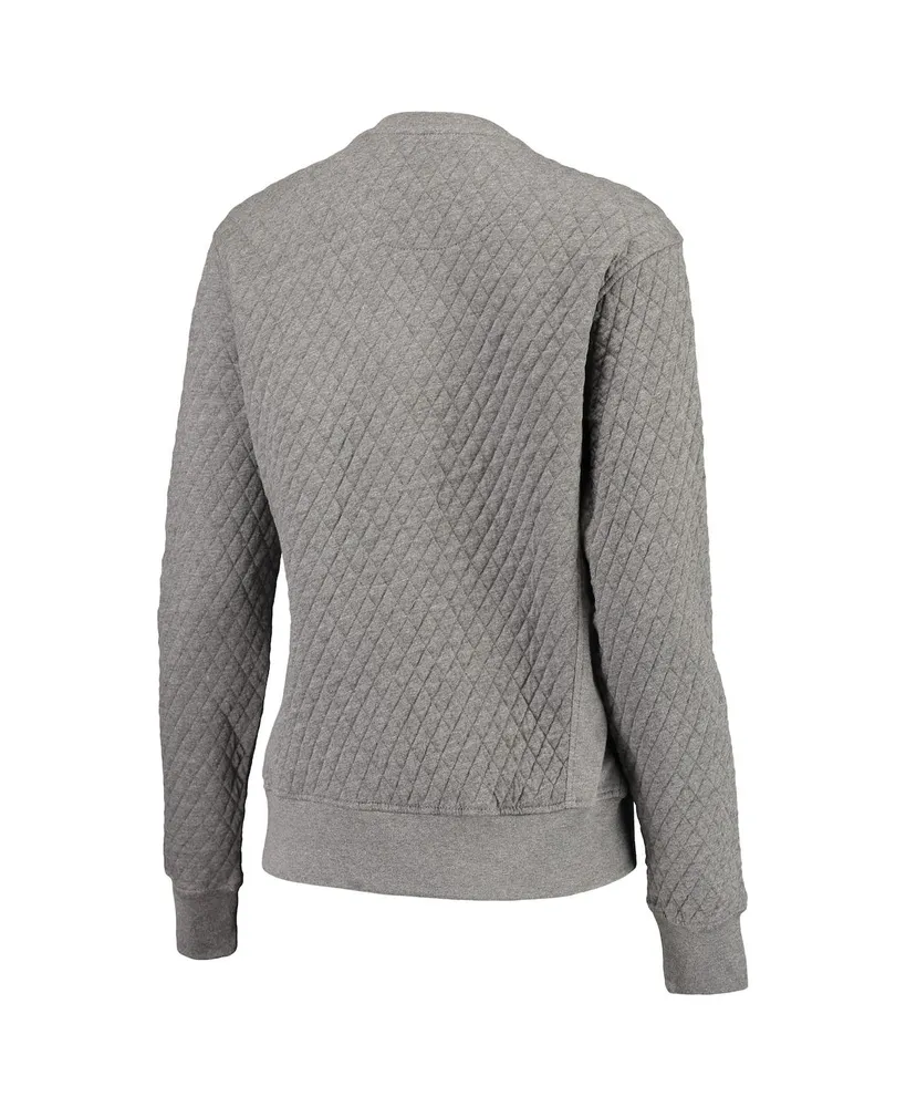 Women's Pressbox Heathered Gray North Carolina Tar Heels Moose Applique Quilted Crewneck Sweatshirt