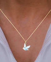 Enamel Dove 18" Pendant Necklace in 14k Gold