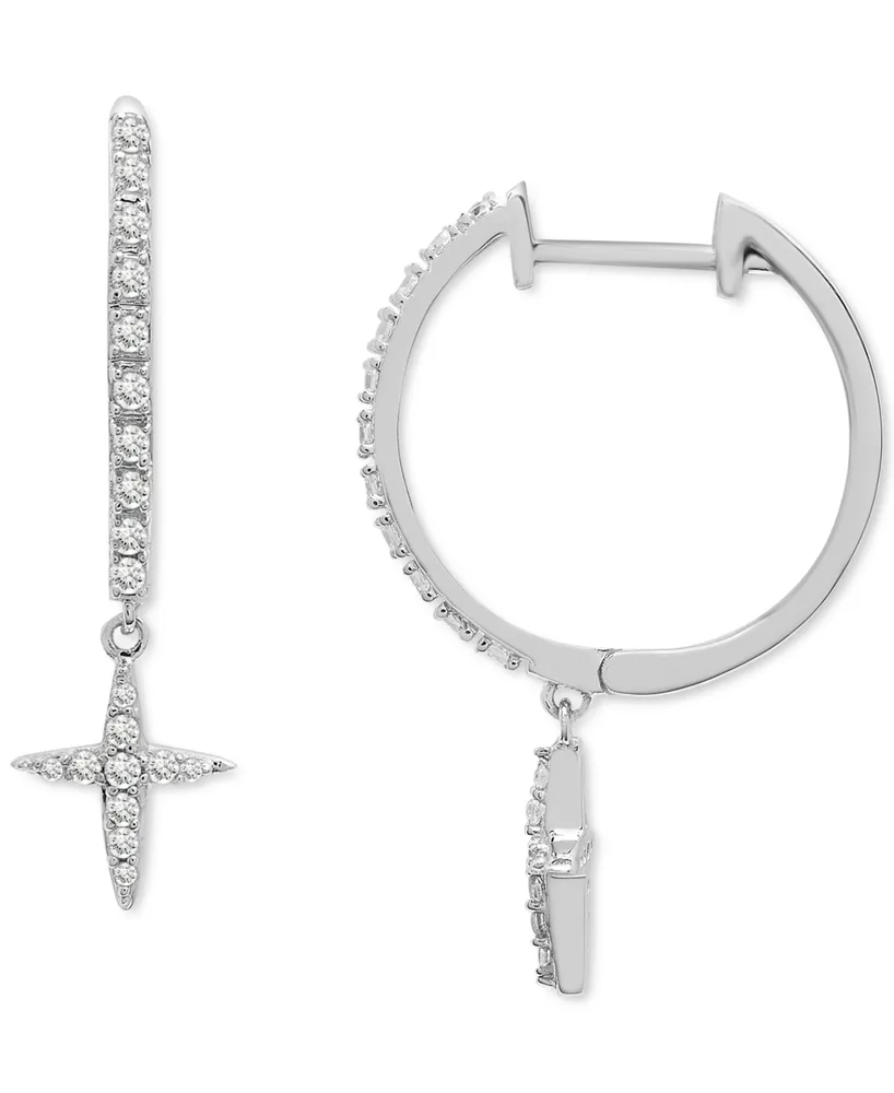 Diamond Cross Dangle Hoop Earrings (1/5 ct. t.w.) in 10k White Gold