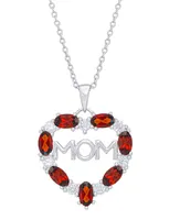 Macy's Simulated Ruby and Cubic Zirconia 'Mom' Heart Pendant Necklace