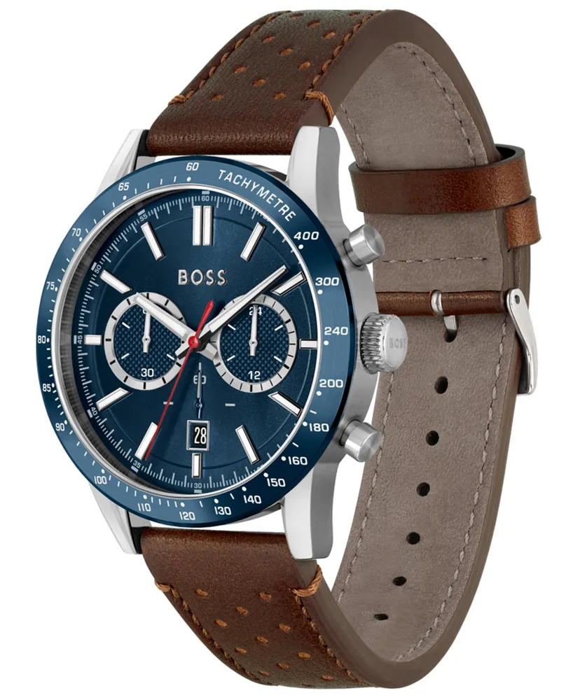 Hugo Boss Men's Allure Chronograph Brown Leather Strap Watch 44mm