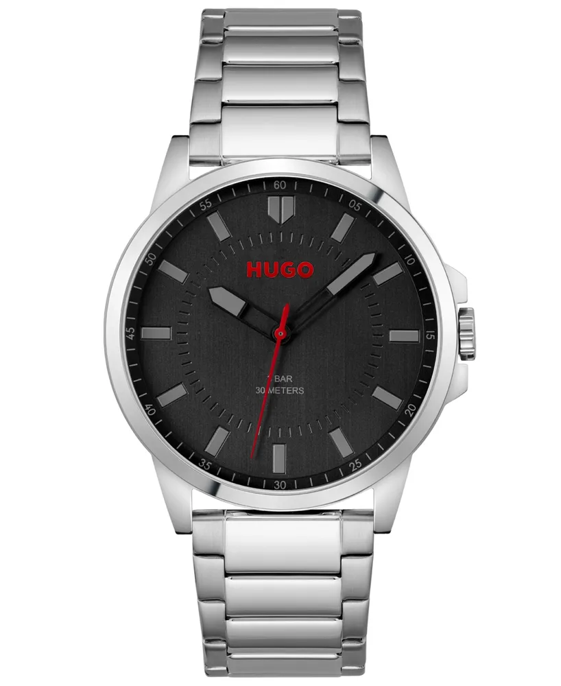 Hugo First Men's Silver-Tone Stainless Steel Bracelet Watch 43mm