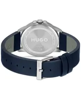 Hugo Boss Men's First Blue Leather Strap Watch 43mm