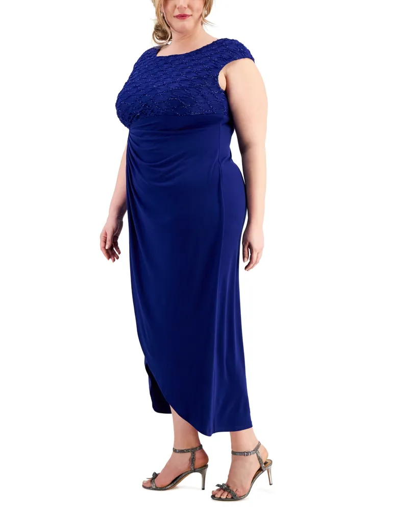 Connected Plus Size Ruched Cap-Sleeve Maxi Dress