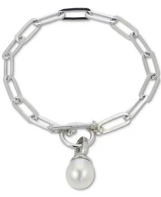 Cultured Freshwater Pearl (10mm) Paperclip Link Bracelet in Sterling Silver