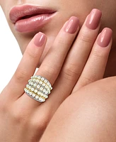 Effy Cultured Freshwater Pearl (4mm) & Diamond (3/8 ct. t.w.) Multirow Statement Ring in 14k Gold