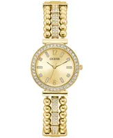 Guess Women's Crystal Beaded Gold-Tone Stainless Steel Bracelet Watch 30mm