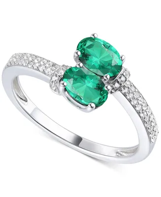 Lab-Grown Sapphire (1 ct. t.w.) & White (1/6 Double Stone Ring Sterling Silver (Also Emerald Lab