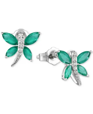 Sapphire (7/8 ct. t.w.) & Diamond (1/20 Butterfly Stud Earrings Sterling Silver (Also Ruby Emerald)