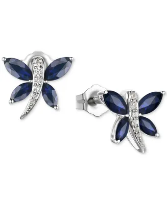 Sapphire (7/8 ct. t.w.) & Diamond (1/20 ct. t.w.) Butterfly Stud Earrings in Sterling Silver (Also in Ruby & Emerald)