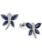 Sapphire (7/8 ct. t.w.) & Diamond (1/20 ct. t.w.) Butterfly Stud Earrings in Sterling Silver (Also in Ruby & Emerald)
