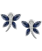 Sapphire (7/8 ct. t.w.) & Diamond (1/20 ct. t.w.) Butterfly Stud Earrings in Sterling Silver (Also in Ruby & Emerald)