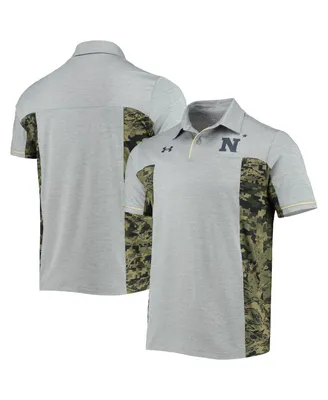 Men's Under Armour Heathered Gray Navy Midshipmen Freedom Performance Polo Shirt