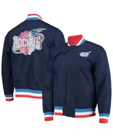 Men's Houston Rockets Navy Mitchell & Ness Hardwood Classics 75th Anniversary Authentic Warmup Full-Snap Jacket