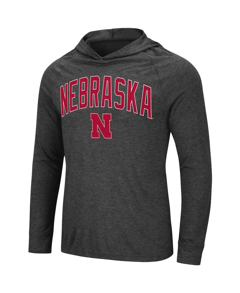 Men's Colosseum Heathered Black Nebraska Huskers Big and Tall Wingman Raglan Hoodie T-shirt