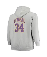 Men's Mitchell & Ness Shaquille O'Neal Heather Gray Los Angeles Lakers Big and Tall Name Number Pullover Hoodie