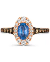 Le Vian Cornflower Ceylon Blue Sapphire (5/8 ct. t.w.) & Diamond (1/2 ct. t.w.) Oval Halo Ring in 14k Rose Gold