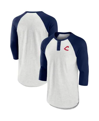 Men's Oatmeal and Navy Cleveland Indians True Classics Better Believe Raglan Henley 3/4-Sleeve T-shirt