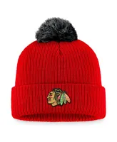 Men's Fanatics Red Chicago Blackhawks Team Cuffed Knit Hat with Pom