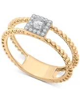 Wrapped Diamond Square Halo Double Band Beaded Ring (1/6 ct. t.w.) in 14k Gold, Created for Macy's