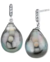 Cultured Tahitian Baroque Pearl (11mm) & Diamond Accent Drop Earrings in White Gold
