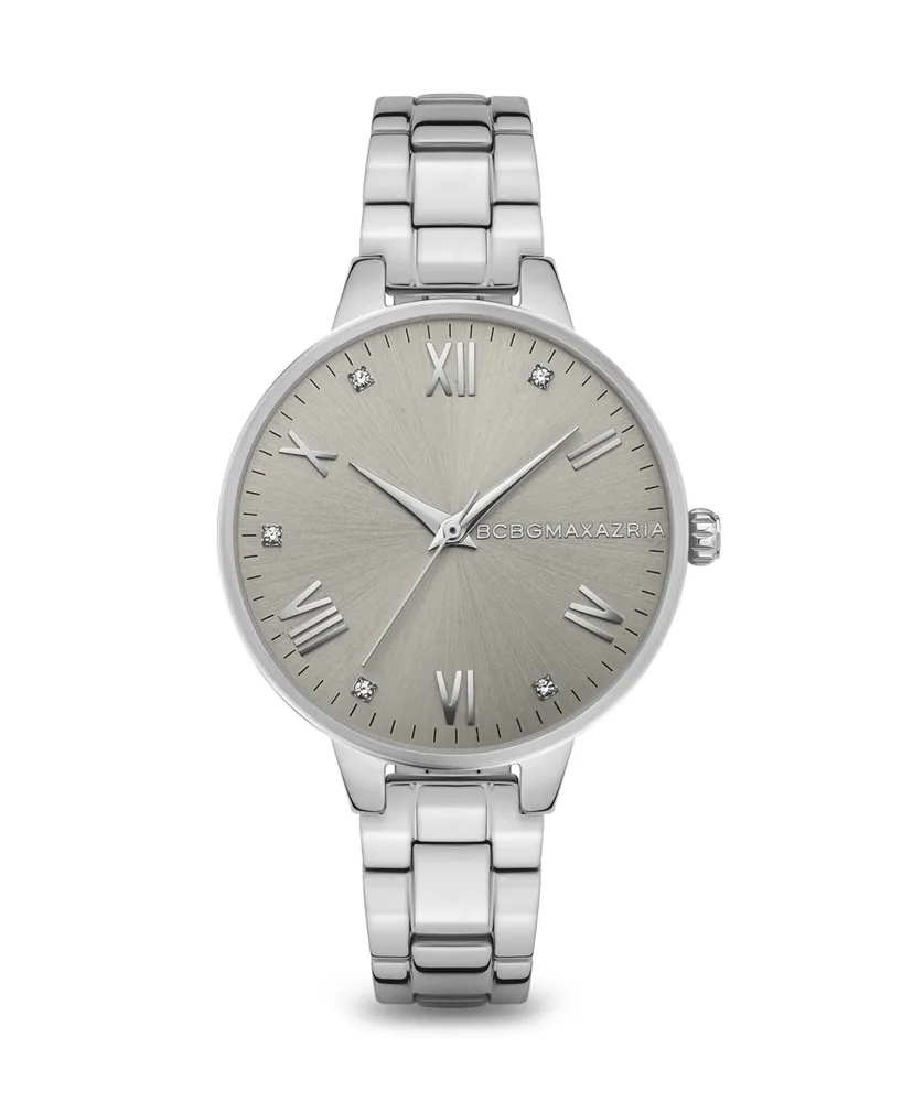 Bcbgmaxazria Women's 3 Hands Silver-Tone Stainless Steel Bracelet Watch 32 mm