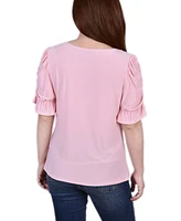 Ny Collection Petite Elbow Cuffed Sleeve Hardware Top