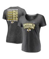 Women's Fanatics Heather Charcoal Los Angeles Rams Super Bowl Lvi Champions Schedule V-Neck T-shirt