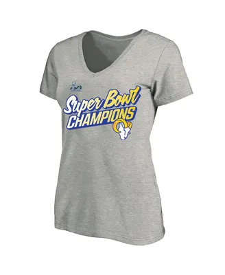 Women's Fanatics Heather Gray Los Angeles Rams Super Bowl Lvi Champions Paint Script V-Neck Plus T-shirt