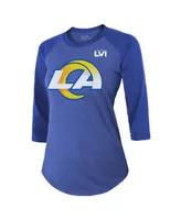 Women's Majestic Threads Matthew Stafford Royal Los Angeles Rams Super Bowl Lvi Name Number Raglan 3/4 Sleeve T-shirt