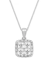 Diamond Princess Cluster Halo 20" Pendant Necklace (1 ct. t.w.) in 14k White Gold