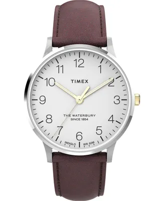 Timex Men's Waterbury Brown Leather Watch 40mm