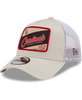 Men's New Era Khaki, White Arizona Cardinals Happy Camper A-Frame Trucker 9FORTY Snapback Hat