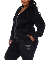 White Mark Plus Rhinestone Velour Tracksuit 2 Piece Set