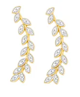 Diamond Accent Leaf Ear Climber Earrings 14K Gold Plate and Fine Silver 